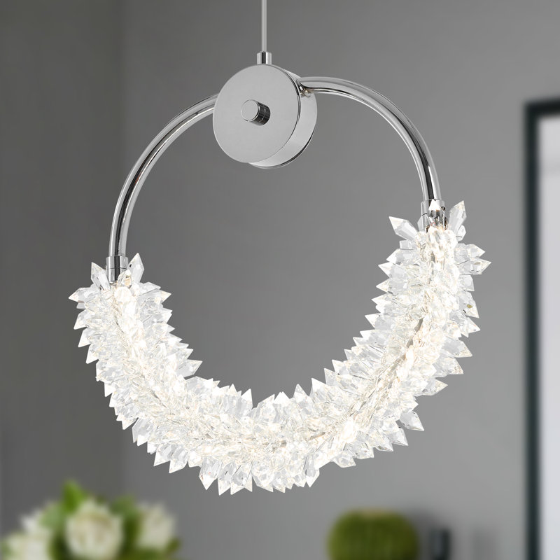 Luminaire suspendu chromé Akari avec détails en cristal transparent