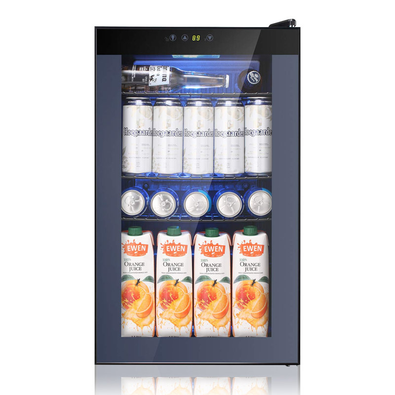 KELIVOL 17.7'' W Freestanding 85 Cans (12 oz.) 2.3 Cubic Feet Beverage Cooler with Wine Storage and Reversible Door