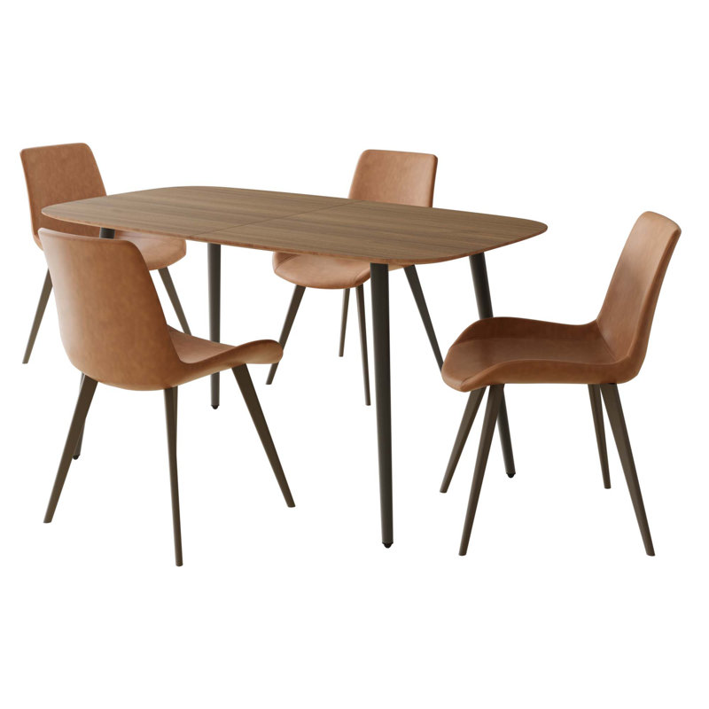 Table de salle à manger de 55 po avec 4 chaises rembourrées, Brun, Brun clair et noir