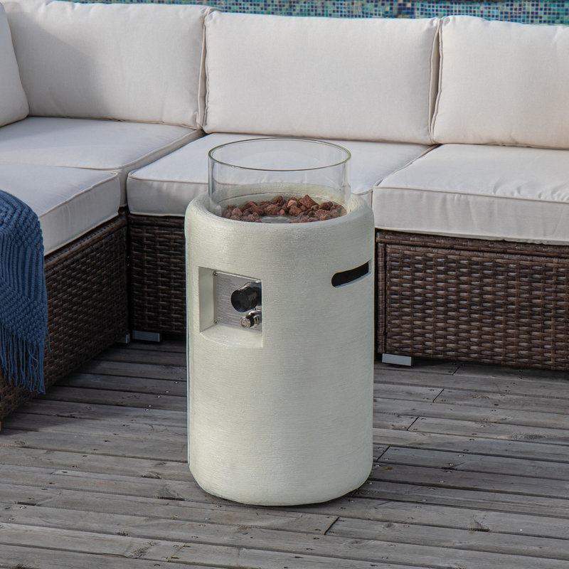 Cambrea Round Concrete Propane Smokeless Fire Column, Creamy White