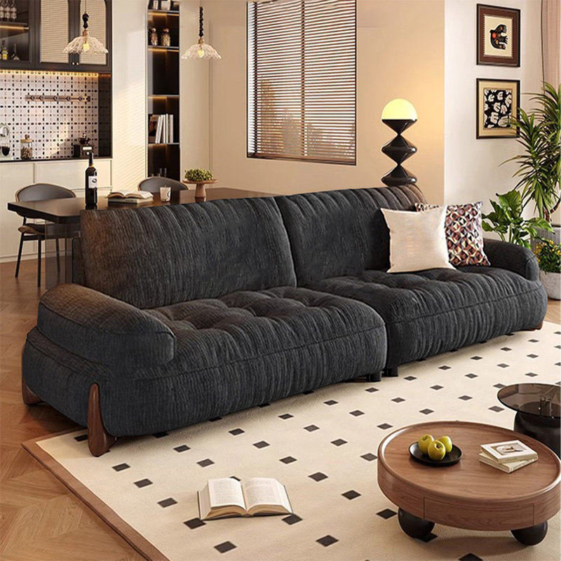 Black Chenille Modular Sofa, 35.43" H x 102.36" W x 42.13" D, 3