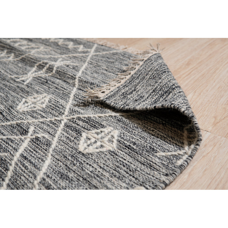 Tapis géométrique contemporain en laine fait à la main luxueux Kilim, Rectangulaire 4 pi x 6 pi