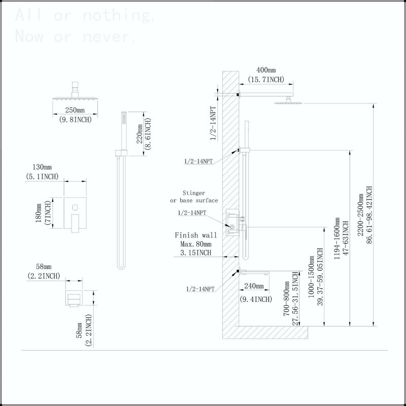 10-Inch Square Wall Mounted Rain Shower System, Brushed Nickel, Brushed Nickel
