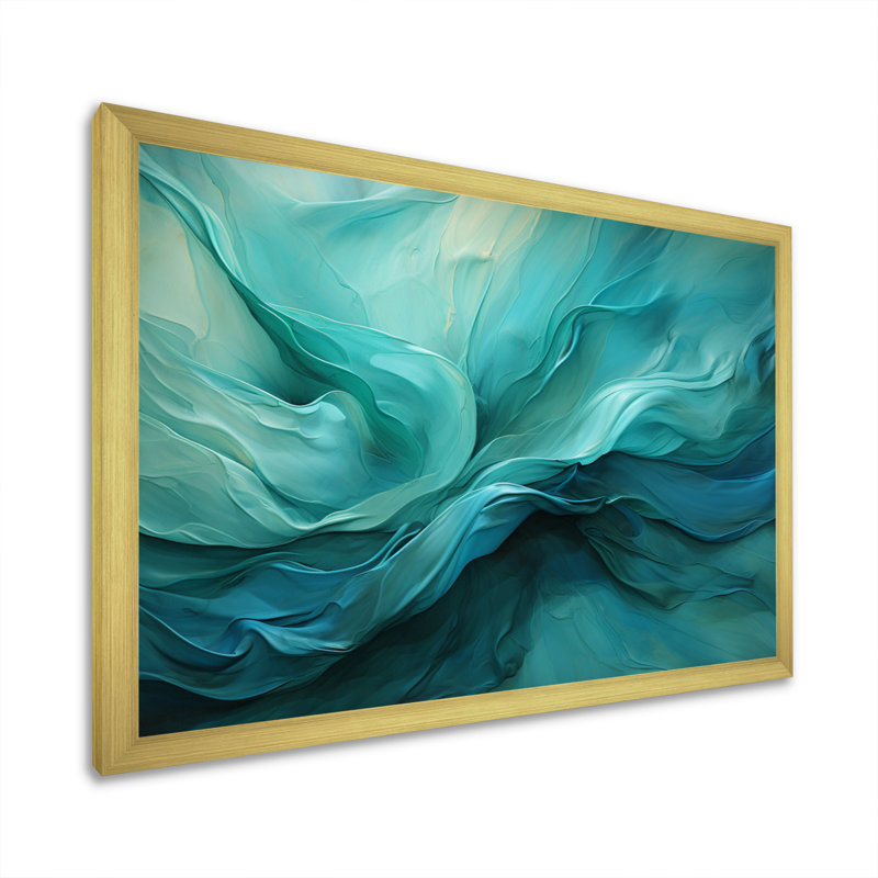 Turquoise Tranquility V - paysages abstraits, impressions sur toile, Cadre photo unique, H 30 po x l 40 po, Doré