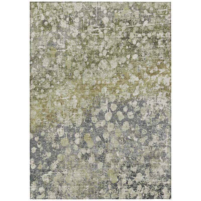 Tapis extérieur lavable abstrait vert olive et gris 5 pi x 8 pi