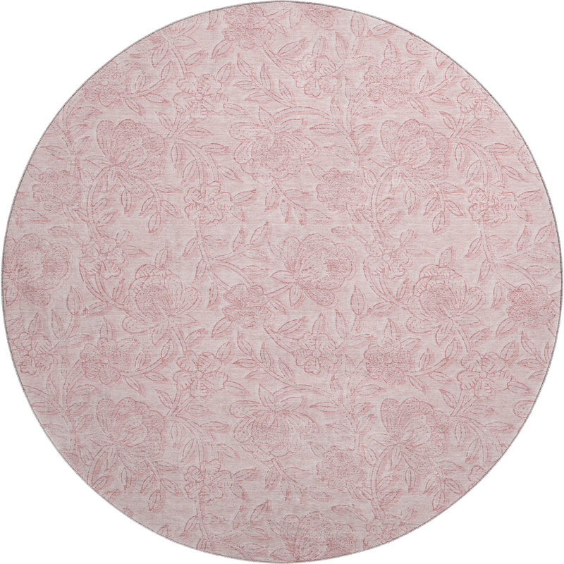 Tapis rose Prisco lavable à la machine de qualité supérieure, Rond 8 pi