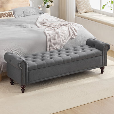 Velvet/Linen Upholstered Storage Bench With Segmented Storage Compartments