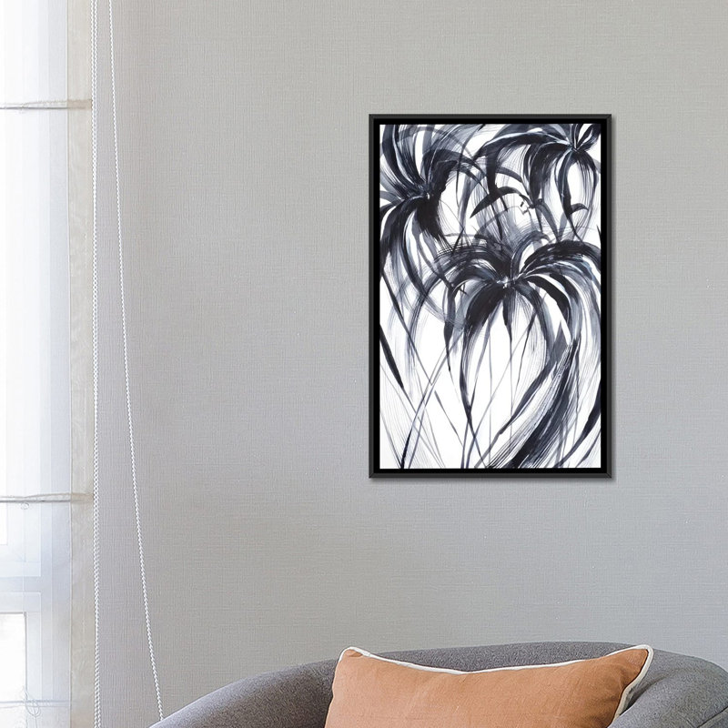 « palms », impression sur toile, H 26 po x l 18 po x P 1,5 po, Toile avec cadre noir, Pas de tapis