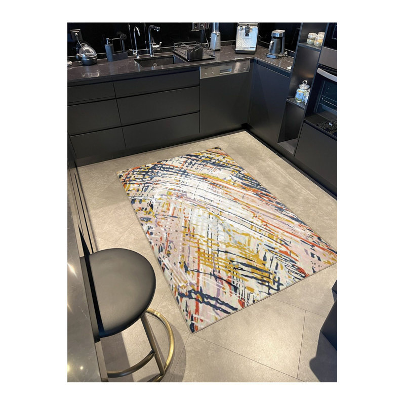 Tapis tissé en forme de trapèze rayé lavable, Sous-tapis rectangulaire 2 pi 4 po x 3 pi 11 po