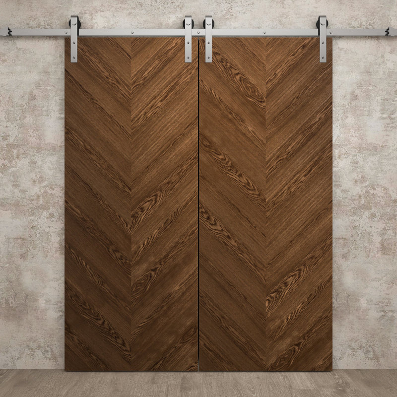 Porte de grange double moderne | Ego 5005 | Ensemble de rail argenté | Portes intérieures solides, Chêne cognac