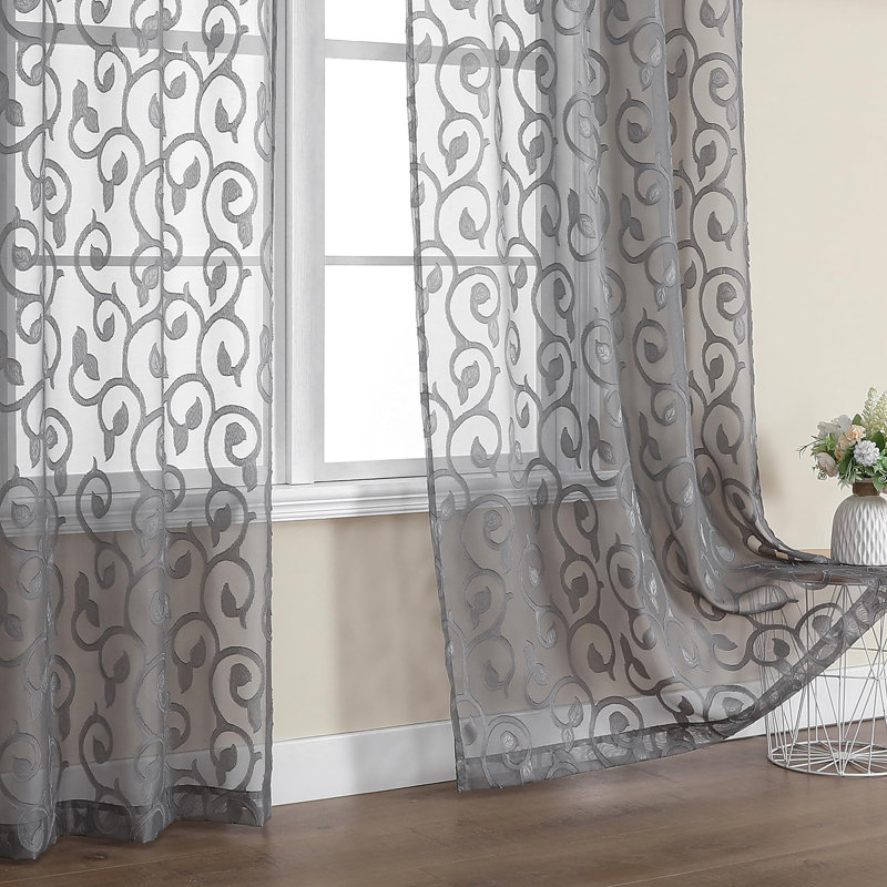 Furman Sheer Curtains 84 Inches Long 2 Panels Set, Light Filtering Window Curtains, Semi Transparent Voile Top Dual Rod Pocket, Grey, 40Wx84l Inch