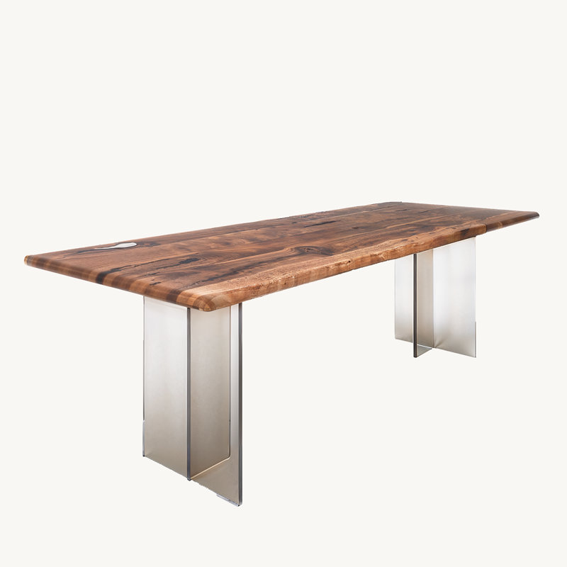 Table de salle à manger rectangulaire en noyer avec pieds en plexiglas - bois massif, capacité de 10 personnes, 40 po x 96 po