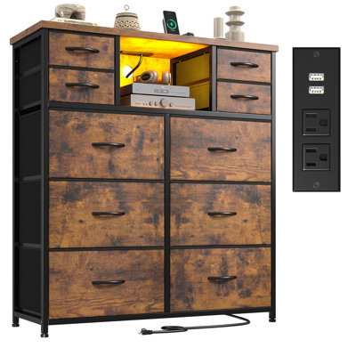 Grande commode avec rangement et éclairage - 10 tiroirs en tissu - Convient aux chambres à coucher, aux salles à manger et aux salons