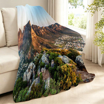 Blue Ultra Soft Flannel Fleece Throw Blanket,Table Mountain Single-Sided Print