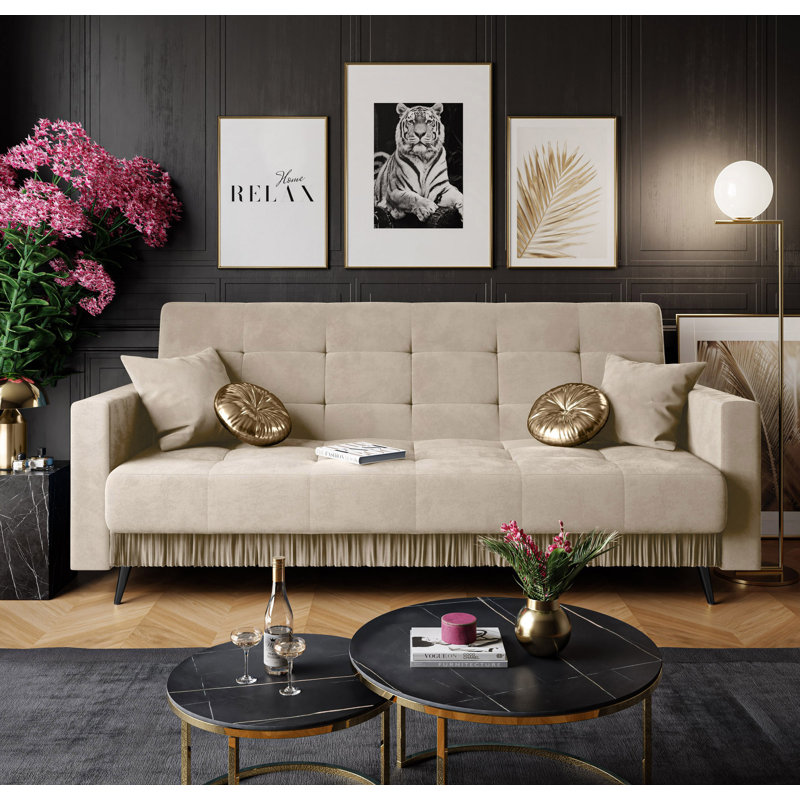 Semeraro 3 Seater Velvet Sofa, Cream