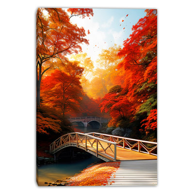 «Golden Autumn Bridge», art mural sur toile tendue