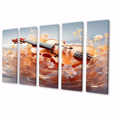 Glass Violin Serenity Blooms - Music, art mural sur toile 5 pièces