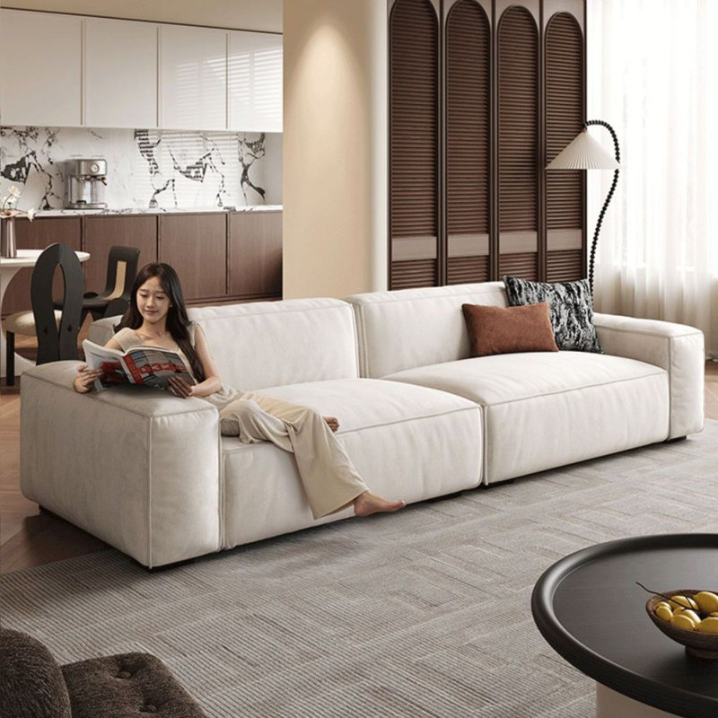 Canapé modulaire en polyester blanc crème, H 28,74 po x l 110,24 po x P 38,58 po, 4, Blanc crémeux