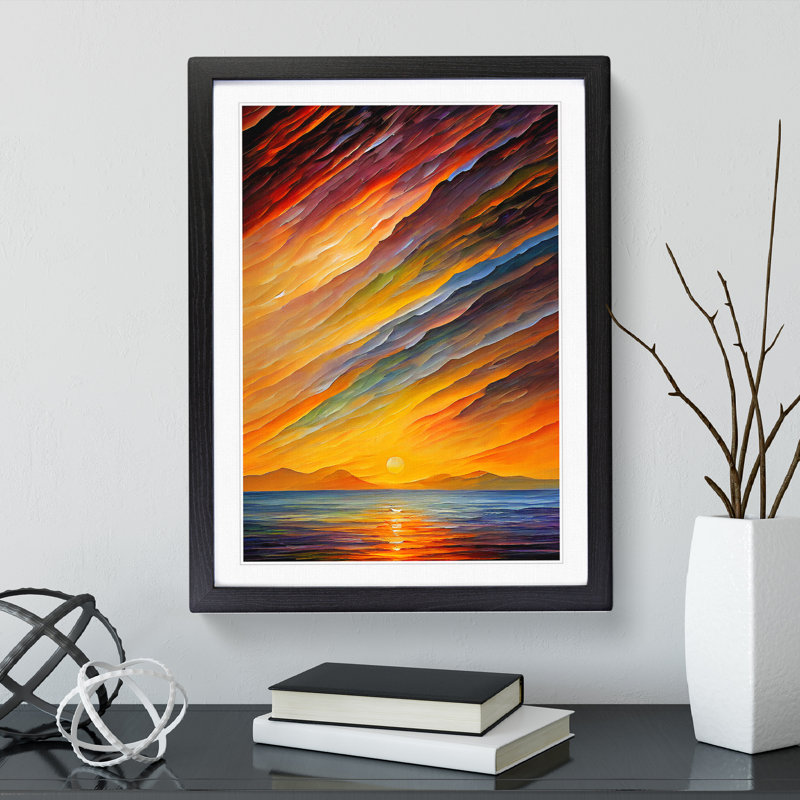 Ocean Sunrise No.4 - Single Picture Frame Painting, 64cm H x 46cm W x 2cm D, Black Framed