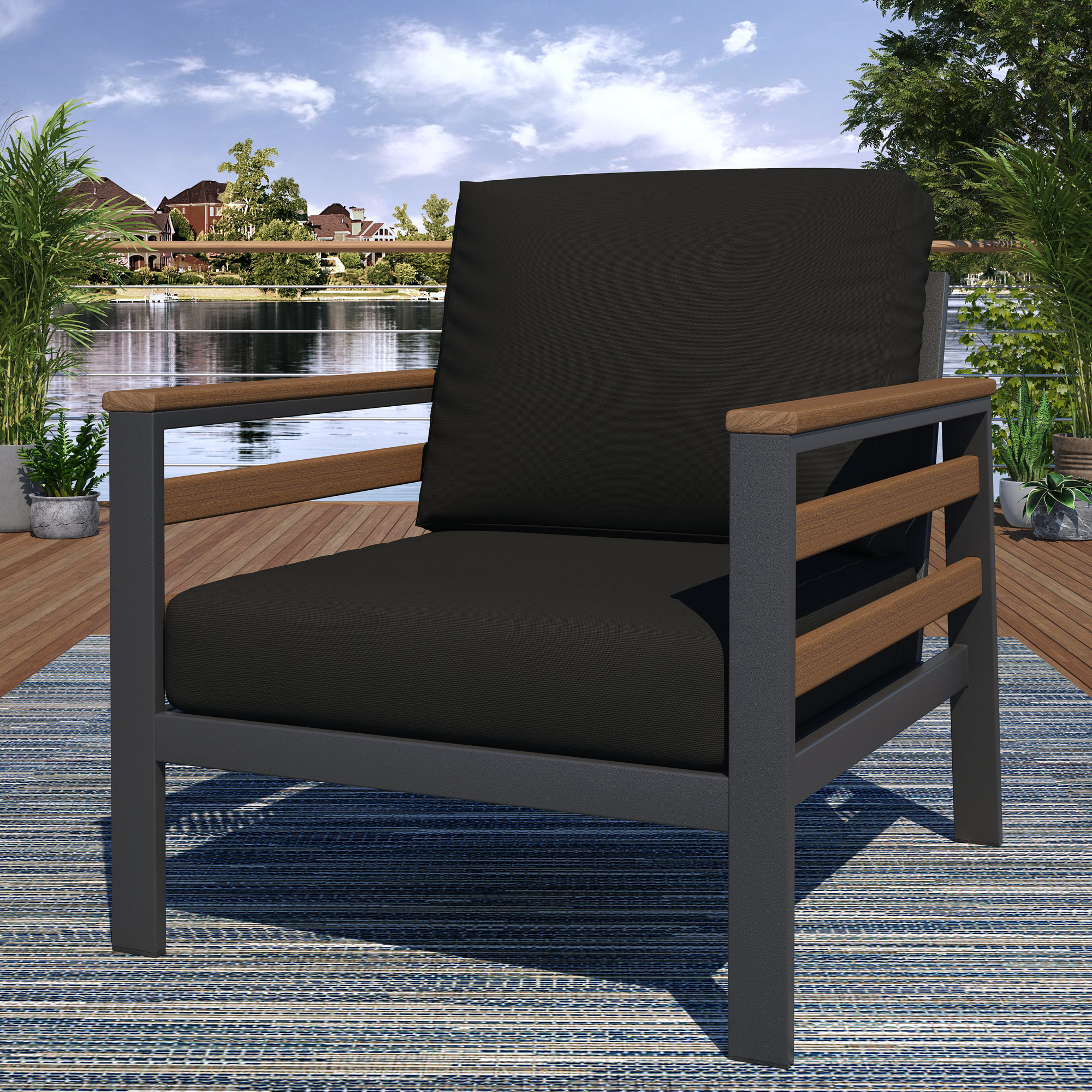 Townsend Patio Chair with Sunbrella® Cushions, Brown/Dark Gray, Canvas Black Sunbrella® Canvas