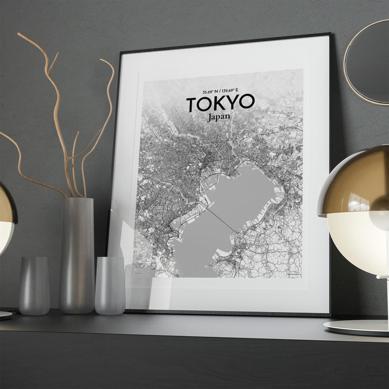 Tokyo City Map in Tones 1 Piece Wall Art, 20cm H x 16cm W x 0.05cm D