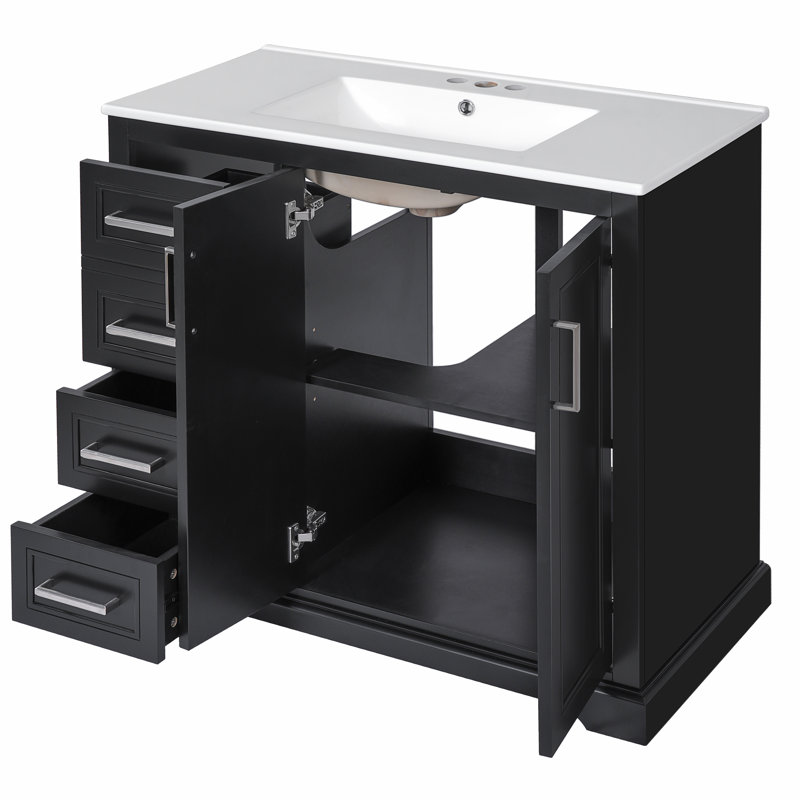 Meuble-lavabo moderne avec lavabo en céramique, Noir