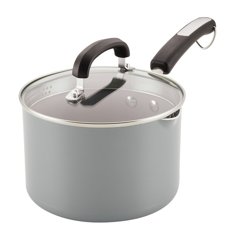 Gray Aluminum Nonstick Saucier with Pour Spout and Lid