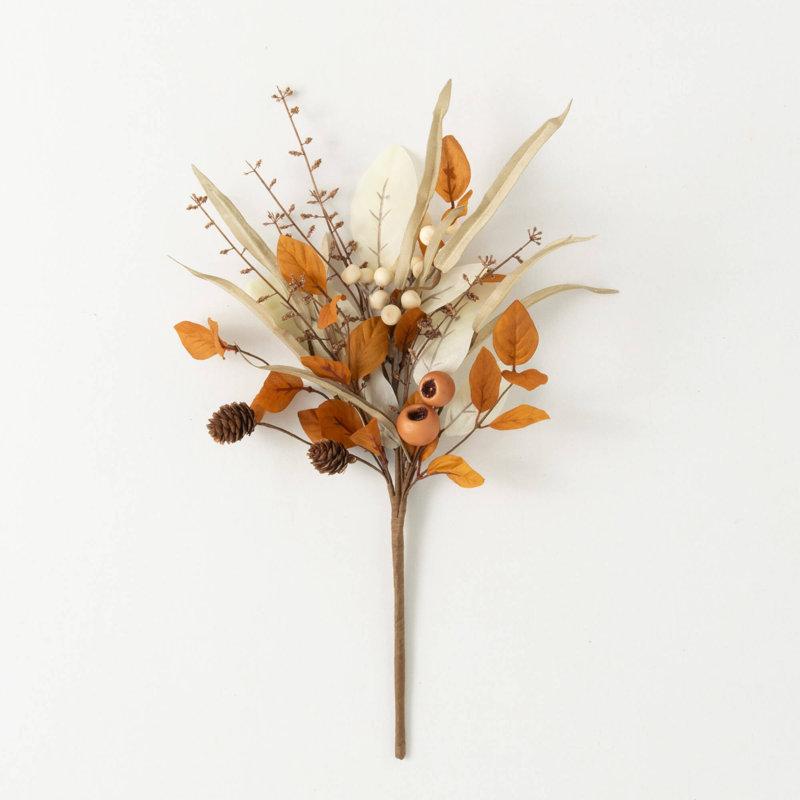 21" Artificial Fall Mixed Foliage Pick, Brown-Cream
