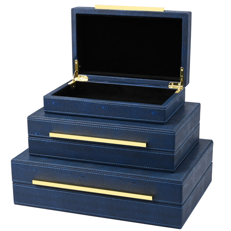 Milarain 3 Piece Fabric Decorative Box Set, Navy Blue