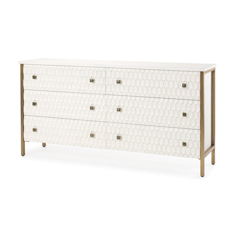 Buffet 6 tiroirs l 62,6 po, Or/blanc