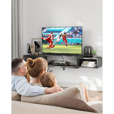 Gray Floating Tv Stand Wall-mounted With Power Outlet, Storage & Cable Management