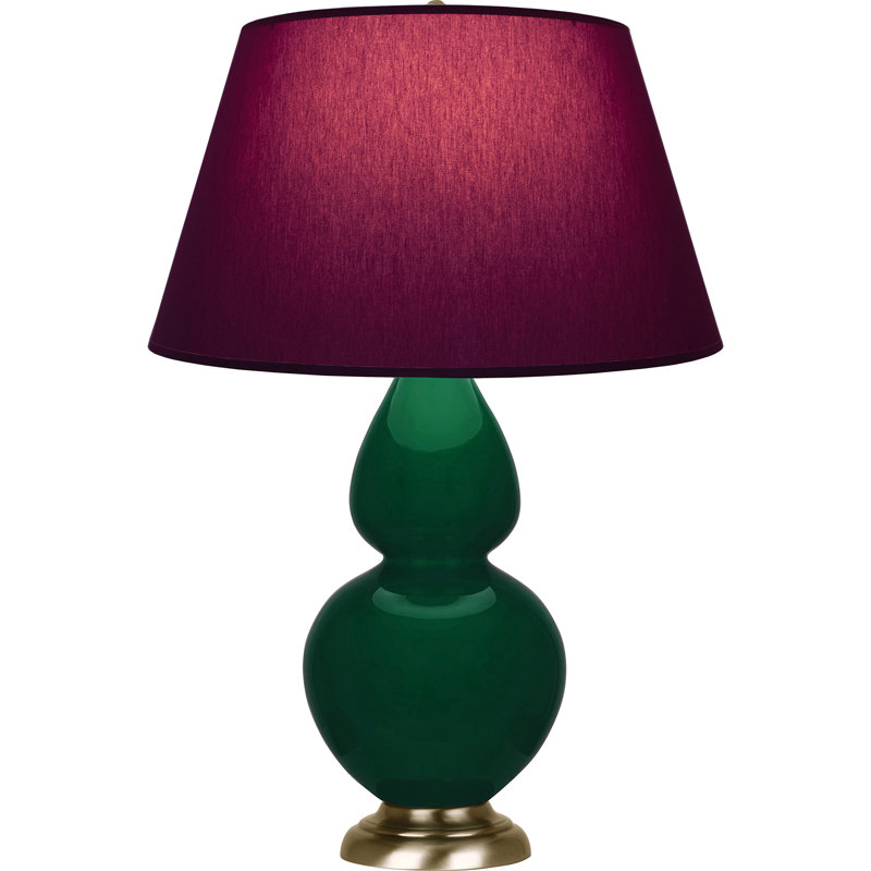 Lampe de table double gourde en céramique, Jungle glacé / laiton, Prune / lavande, Laiton