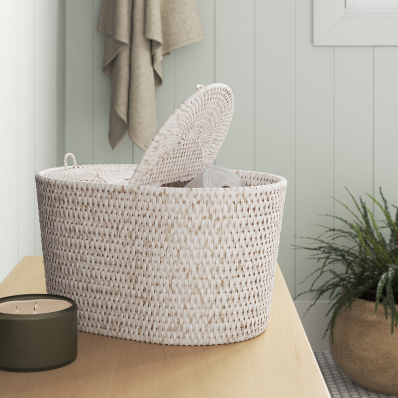 Couvre-boîte à mouchoirs en rotin Esmeray, Blanc délavé