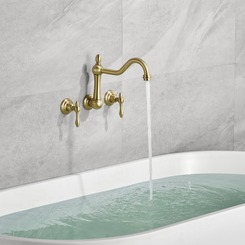 Robinet de baignoire romaine à deux poignées à fixation murale, Or brossé
