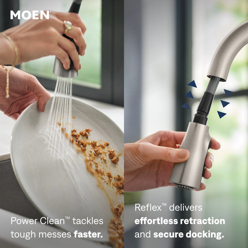 Robinet de cuisine escamotable Moen avec technologie Power Clean et distributeur de savon