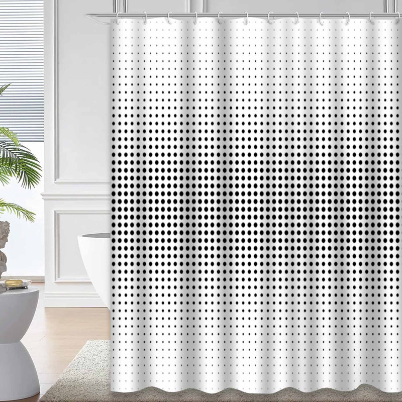 Rideau de douche demi-teinte noir à pois abstraits avec 12 crochets, L 72 po x l 84 po