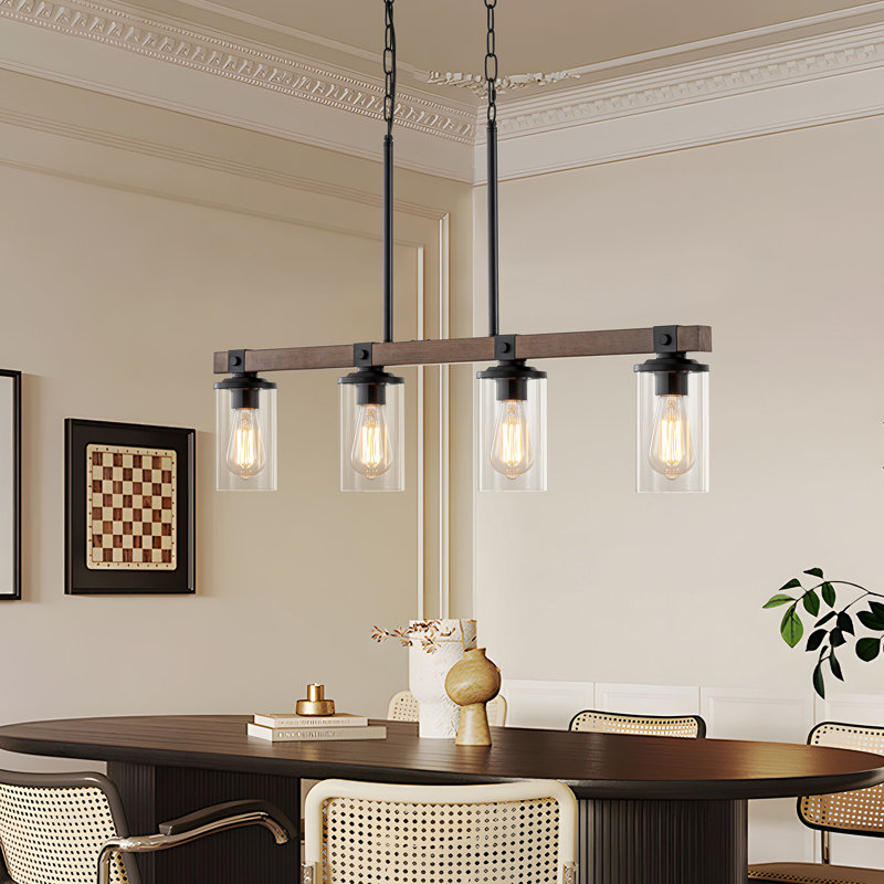 Oleanna 4-light Farmhouse Linear Pendant With Cylindrical Glass Shades