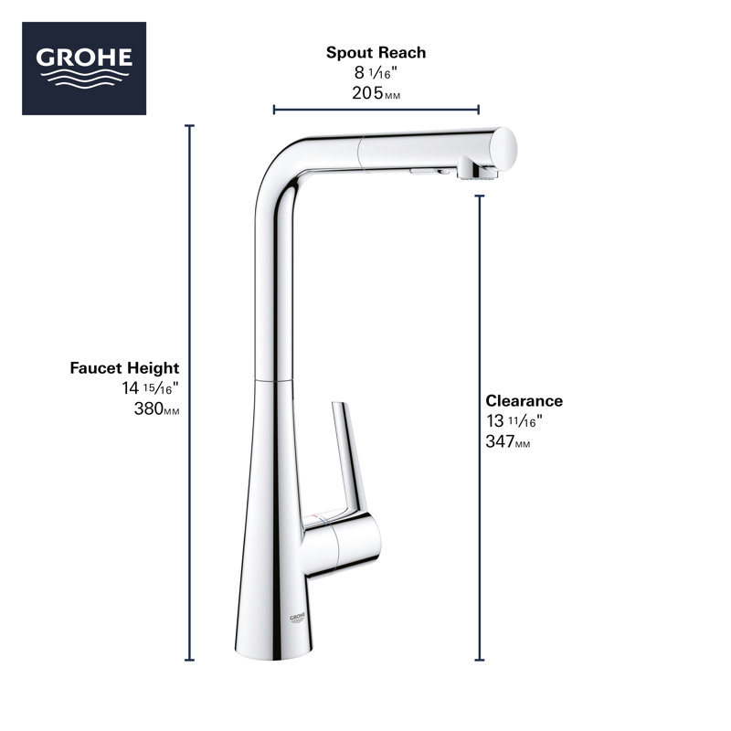 Zedra Pull Out Single Handle Kitchen Faucet With Accessories, Supersteel Infinity