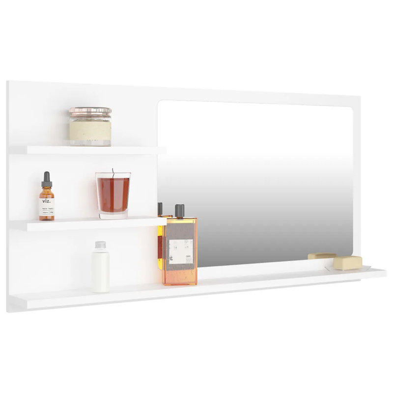 Adji Flat Mirror with Shelves, White, 45cm x 90cm