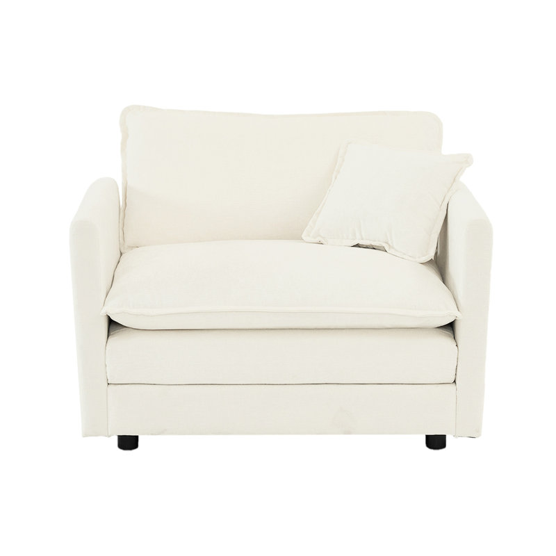 Meuble de salon en chenille blanc, construction, look élégant et chaise d'appoint en bois massif, ajout élégant