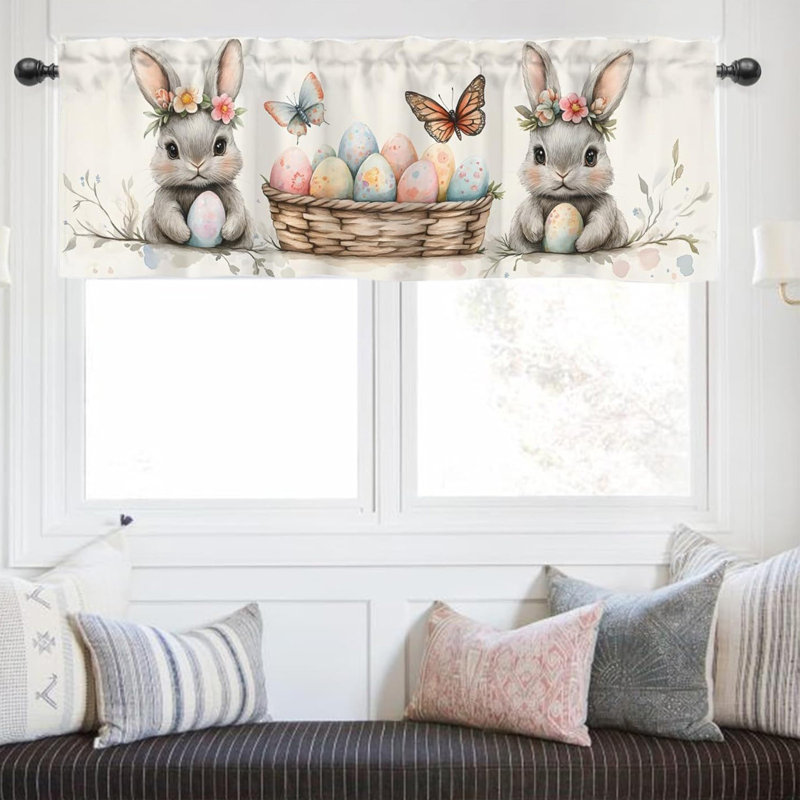 Cantonnière pour œufs de lapin de Pâques pour la cuisine, le salon, la salle de bain, la chambre à coucher, la fenêtre et les rideaux de lapin