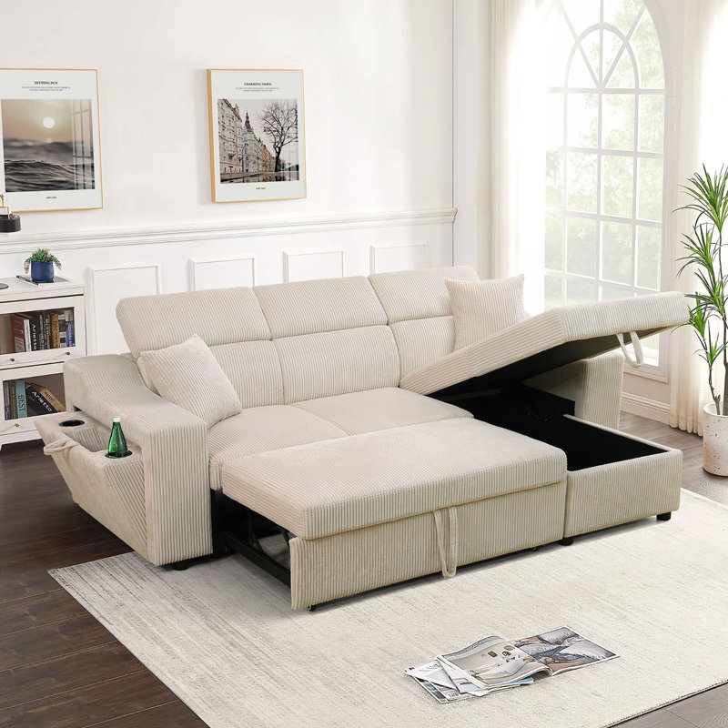 Ensemble de canapé-lit extensible en forme de L blanc Corduroy