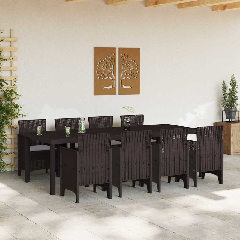 Ensemble de salle à manger de jardin 9 pièces vidaXL en polypropylène brun, Brun, H 28,7 po x l 98,4 po x P 39,4 po, 8
