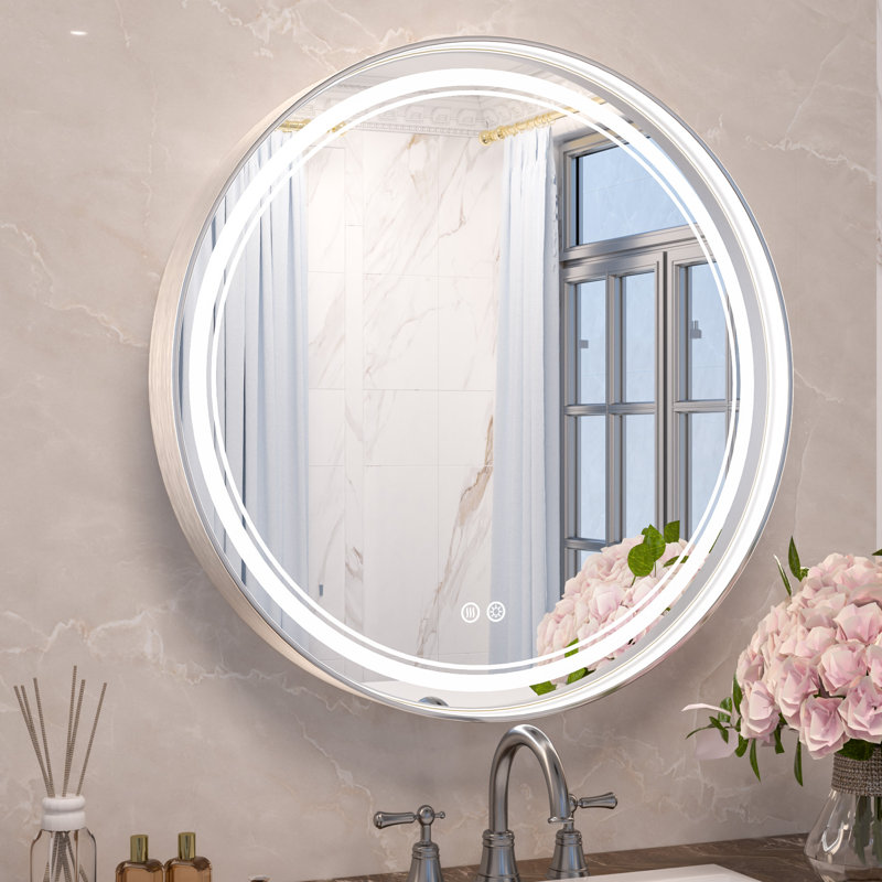 Miroir mural rond Lawnmount , 30 po x 30 po, Silver
