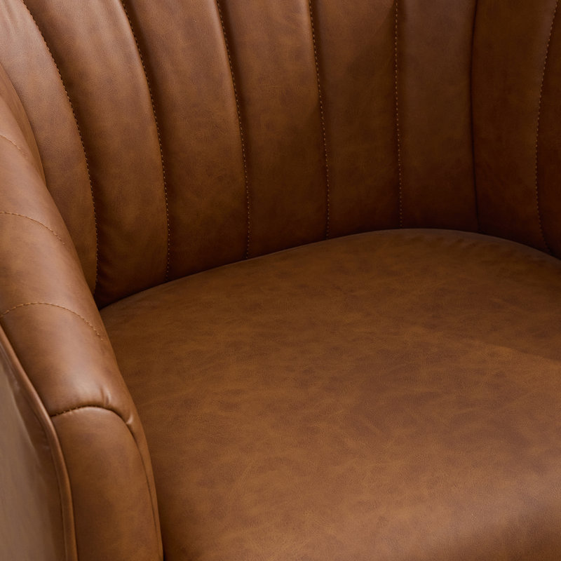 Faux Leather Upholstered Swivel Office Task Chair, Home Desk Chair  With Solid Wood Base