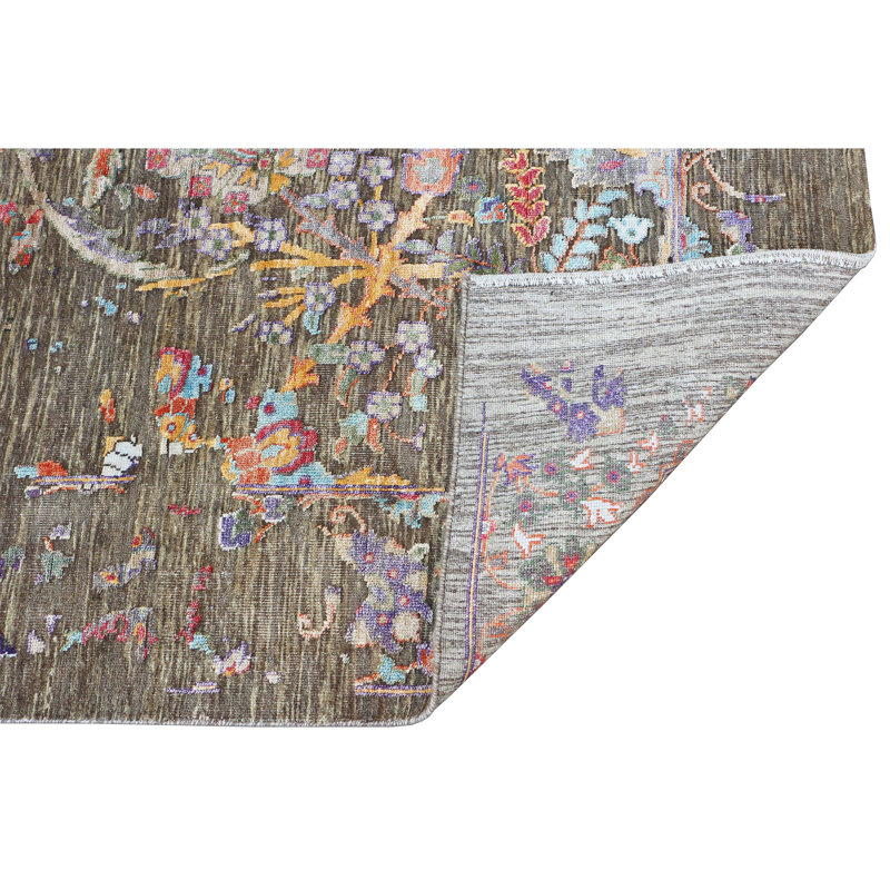 Hand Knotted Oriental Area Rug in Brown/Purple/Blue, Rectangle 9' x 12'