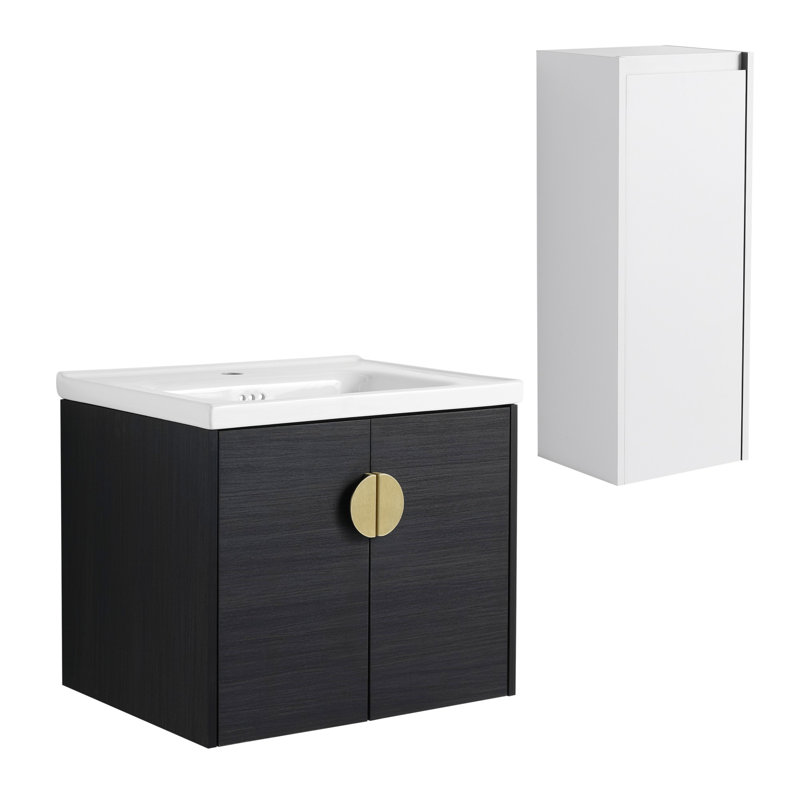 Meuble-lavabo mural avec lavabo en céramique et armoire d'appoint