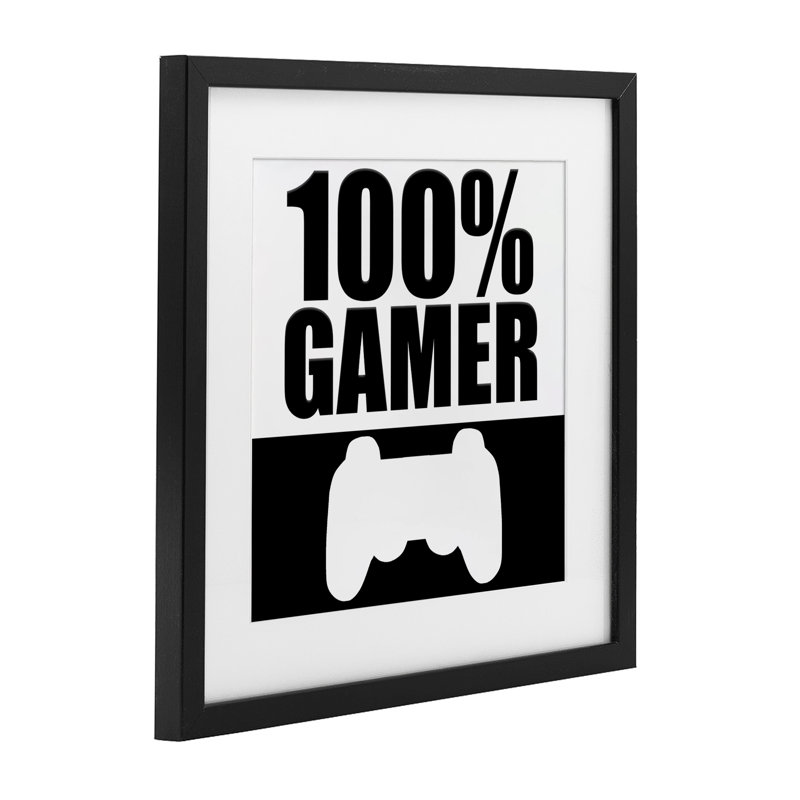 Impression sous verre 100% noir et blanc Gamer, design par Kim Allen, H 13 po x l 13 po, Cadre noir minuit