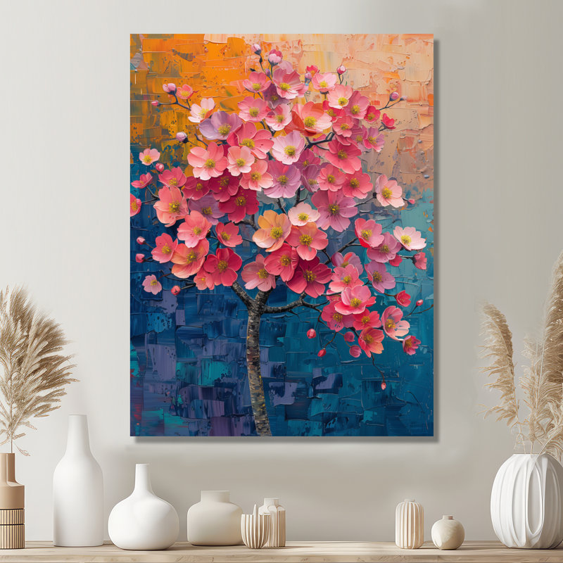  «Cherry Blossom Tree III» - Décoration murale cerisier en fleurs, Toile tendue, H 32 po x l 24 po