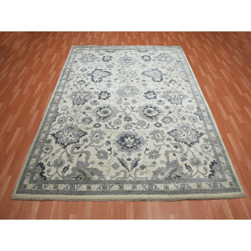 Tapis ivoire noué à la main de conception unique 8 pi 2 po x 10 pi 5 po